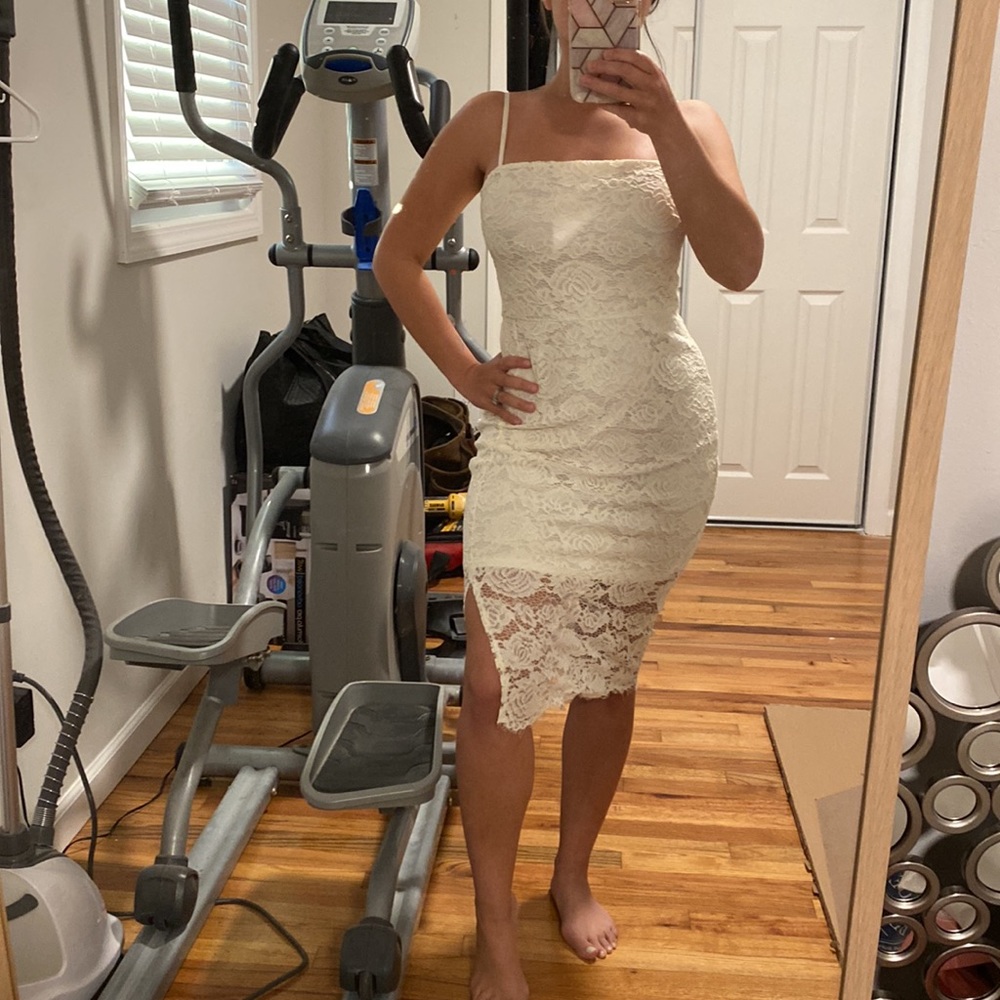 Ivory lace dress with side slit